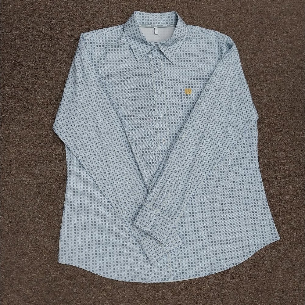 Cinch Women's ArenaFlex Long Sleeve Button Down Shirt - Light Blue Print